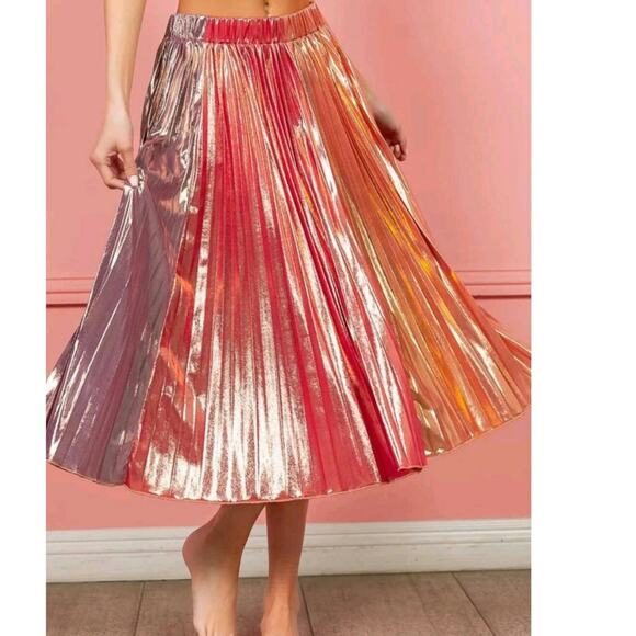 BiBi Rainbow Pleated Midi Skirt New Large - Picture 2 of 5